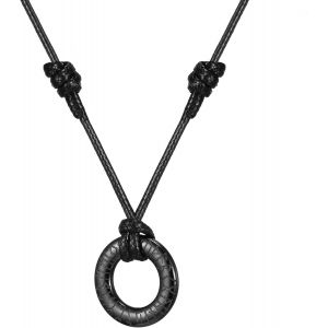 Kal-Collier Viking Runique Homme Nordique Viking Runes Acier Inoxydable Anneau Cercle Talisman Or Argent Noir Avec Cha&icirc;ne Cuir Noir Collier Homme Cadeau Bijoux Longueur R&eacute;glable 36cm-60cm - Neuf