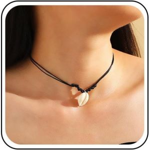 Kal-Collier Ras De Cou Bohemia En Coquillage Collier Ras De Cou Vintage En Cauris Collier Ras De Cou D'été Plage Collier En Coquillage Chaîne Cordon Noir Collier En Coquillage Bijoux Pour - Neuf