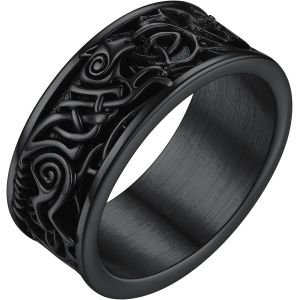 Trahoo-Bague Homme Acier Inoxydable Viking Loup Fenrir Personnalisable,Bague Viking Personnalisé Prénom Taille 54-72,Bijoux Nordique Pour Ado Garçon Femme Unisex (Boîte Cadeau) - Neuf