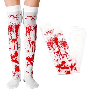 Femmes Bas Chaussettes Hautes Pour Halloween Cosplay Costume, 1 Paires Faux Tube De Sang Zombie Écolière Halloween Déguisement, Dames Bas Tachés De Sang Halloween Cosplay Costume (83cm) - Neuf