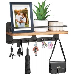 Cmwx-Plaque À Clés Avec Étagère - En Bois - Sans Perçage - Porte-Clés Décoratif Avec 7 Crochets - Organisateur De Clés Mural Pour Entrée, Couloir, Salon, Chambre À Coucher (Noir) - Neuf