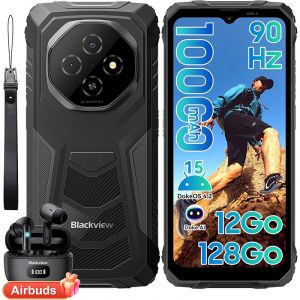 Blackview FORT 1 Smartphone Incassable 6.56" 12Go+128Go 10000mAh Android 15 NFC Noir avec Blackview Airbuds 8 - Neuf