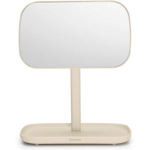 Cap-- Renew Miroir Avec Plateau De Rangement - Miroir De Salle De Bain Ajustable - Rotation À 360 Degrés - Base Antidérapante - Tapis En Silicone - Anti-Corrosion - Soft Beige - 20 X 12,6 Cm - Neuf