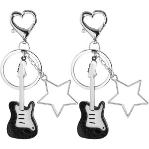 KAL-1 Boîte 2 Pièces Porte Clés Breloque Guitare Instrument De Musique Porte Clés Étoile Noir Style Punk Porte Clés Pendentif En Alliage Musical Porte Clés Ornement Pour Clé De Voiture Porte Clés - Neuf
