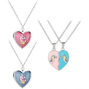 1 Paire De Colliers Arc-En-Ciel,1 Paire De Colliers De Dessins Animés Magnétiques,Colliers D'amitié En Argent Pour Femmes,Pendentifs En Forme De Coeur Pour Femmes,Colliers De Bijoux Fantaisie - Neuf