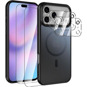 17 Pro Max Magn&eacute;tique Coque pour MagSafe, avec 2 Verre Tremp&eacute;, &Eacute;tui Compatible 17 Pro Max Housse, Mat Translucide Anti-Rayures Arri&egrave;re, [Sensation de Peau] [Anti-Choc]-Noir - Neuf