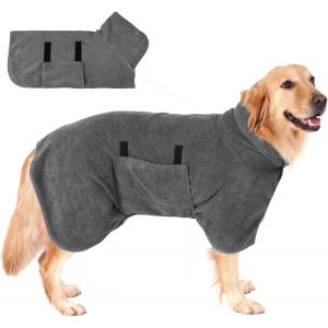 Jgd-Peignoir En Microfibre Pour Chien, Serviette Extra Absorbante Et S&eacute;chage Rapide Avec Velcro, R&eacute;glable Pour Grands, Moyens Et Petits Chiens, Gris, Xl - Neuf