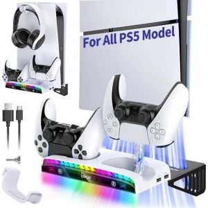 Blanc - Support Mural Rgb Pour Ps5 Pro/Slim/Digital, Station De Charge Dualsense/Edge, Support De Casque & 3 Hubs Usb - Neuf
