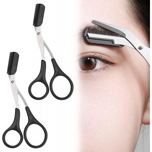 ERYI-Cvnrclp Lot De 2 Paires De Ciseaux À Sourcils En Acier Inoxydable Avec Peigne ¿ Légers, Poignée Ergonomique, Design Amovible Pour Un Rangement Facile ¿ Parfait Pour Homme Et Femme ¿ Noir - Neuf