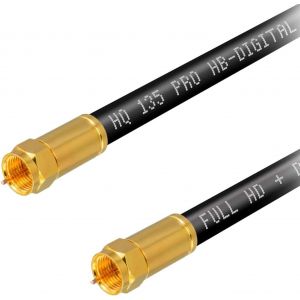 15m C&acirc;ble d'antenne HDTV SAT 4-fois blind&eacute; max 135dB C&acirc;ble de raccordement acier-cuivre RG6 Koax avec fiches de compression DORE C&acirc;ble coaxial 1080p Full HD 3D UHD Ultra 4K F m&acirc;le noir - Neuf