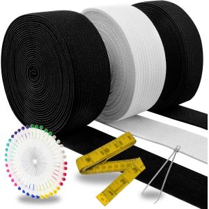 Tianyi-Lot De 3 Bandes Élastiques Plates,Différentes Tailles Et Bobine De Tricot En Élasthanne Pour Perruque Avec Épingles Et Règle Pour Loisirs Créatifs (Noir Et Blanc) - Neuf
