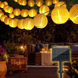 Guirlande Lumineuse Solaire D'ext&eacute;rieur - 10m 50 Led - 800 Mah - Avec Panneau Solaire Am&eacute;lior&eacute; - 8 Modes - R&eacute;sistante Aux Intemp&eacute;ries - Pour Jardin, Balcon, Terrasse, Mariage - Blanc Chaud - Neuf