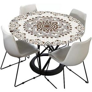 Sjzg-Mandala Rondes Nappes Avec Bord Élastique, Imprimé Nappes Rondes Anti Taches Lavable, Imperméable Polyester Nappe De Table Pour Cuisine Jardin Fête Table (Couleur Crème,90cm) - Neuf