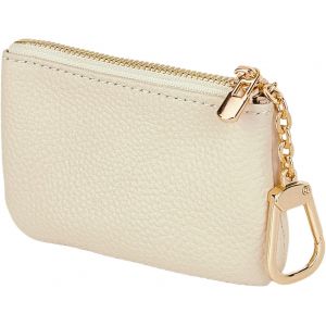 NSIECD-Porte-monnaie en cuir pleine fleur pour homme et femme - Étui à clés en cuir Coin Purse Petit portefeuille pour femme avec porte-clés (blanc crème), blanc crème, Moderne et minimaliste - Neuf