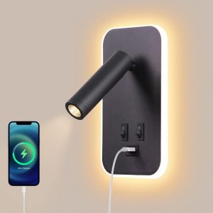 Applique Murale Led,Liseuse De Chevet Avec Interrupteur,Port De Charge Usb,Éclairage D'ambiance Réglable Pour Chambre À Coucher (Lumière Naturelle 3w+Lumière Chaude 9w) Avec Fiche Câble,Blanc - Neuf