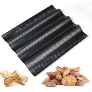 Jexnovashop-Plaque &Agrave; Pain Perfor&eacute;e 4 Moule Baguettes Four Plaque Moule Anti-Adh&eacute;sif R&eacute;versible Pour Biscuits P&acirc;tisserie, Moule A Pain 37.5 * 32 * 3cm - Neuf