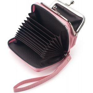 Porte-Cartes De Cr&eacute;dit Compact En Cuir Pour Femme - Grande Capacit&eacute; - Petit Sac &Agrave; Main Pour Filles - Poche &Agrave; Monnaie - Cadeau Pour Femme,Rose,4.92'' X 3.94 '' X 1.08 '',Classique - Neuf