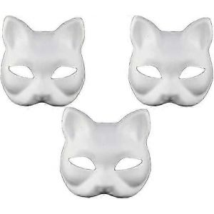 Masque de chat,3PCS Therian Masques de chat blanc Masques de chat blanc Masque d'Halloween bricolage Animal Demi-masques Mascarade Cosplay Party - Neuf