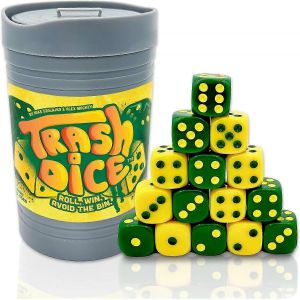 Dumpster Dice - Jeu de dés familial rapide, jeu de société et de dés passionnant pour 2 joueurs avec benne à ordures et ensemble de dés pour les voyages, les fêtes et les soirées de jeux-1 ensemble - Neuf