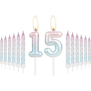 Eryi-Lot De Bougies D'anniversaire Avec Bougie En Spirale Rose Et Bleue Pour Gâteau De 15e Anniversaire De Fille Et Garçon - Numéro 15 - Pour Femme - Activité De Mariage - Neuf