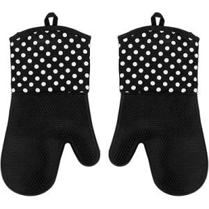 (Noir) Gant Anti Chaleur - Gant Silicone Cuisine, Antidérapant. Idéal Gant Pour Four, Barbecue, Lot De 2 Pièces - Neuf