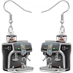 Kal-Acrylique Dr&ocirc;le Machine &Agrave; Caf&eacute; Boucles D'oreilles Dangle Drop Retro Vintage Bijoux Cool Barista Cadeaux Pour Les Amateurs De Caf&eacute; Femmes Boyeurs Maman - Neuf