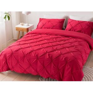 Parure De Lit 3 Pi&egrave;ces Rouge &Agrave; Plis, King Size, Avec Housse De Couette Et Taies D'oreiller - Neuf