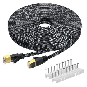 Cat 7 Ethernet Cable 15m,High Speed Gigabit Ethernet Cat7 Network Cable 10Gbp/600Mhz,Flat Braided LAN Cable Rj45 Shielded Patch Cable with Cable Ties for Xbox PS PC Laptop TV Router - Neuf