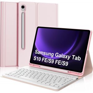 Coque Clavier Pour Samsung Galaxy Tab S10 Fe/S9 Fe 10.9""/S9 11"", Étui Keyboard Azerty Bluetooth Détachable Avec Porte Crayon Pour Samsung Tab S10 Fe/S9 Fe 10.9""/S9 11"", Rose - Neuf