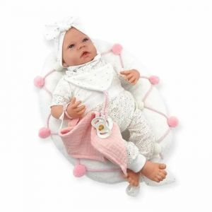 Poup&eacute;e Reborn - Berjuan S.L - Multicolore - 50 cm - Costume blanc - Oreiller d'allaitement - Plastique - Moderne - Neuf