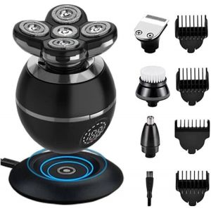 Rasoir Electriques Hommes, 5 En 1 Rasoirs À Têtes Rotatives 5d Tondeuse À Barbe Utilisation Humide Et Sèche Rasoir Rechargeable Avec Ecran Led, Rasage Ipx7 Etanche - Neuf