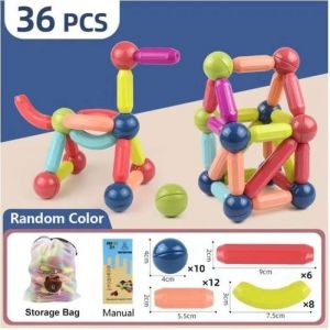 Jeu De Construction Magnétique 36 Pièces,Jeu De Boules Et Bâtons Jouets Éducatifs Pour Enfants,Cadeaux De Noël,Cadeaux De Vacance - Neuf