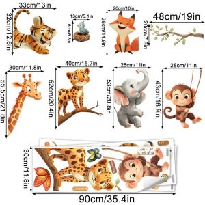 Stickers Animaux Stickers Muraux Tigre Léopard Girafe Éléphant Singe Renard Auto-Adhésif Autocollant Mural Decoration Chambre Bebe Enfant Pépinière Salon - Neuf
