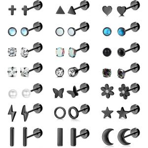 21paires Boucles D'oreilles &Agrave; Vis Pour Femmes Hommes 20g Acier Inoxydable Petite Boucles D'oreilles Pour Cartilage Tragus Daith Helix Piercing Oreille Vis Dos Plat Boucles D'oreilles - Neuf
