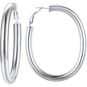 Cmjaagur-Cr&eacute;ole Femme En Acier Inoxydable/Plaqu&eacute; Or, Boucle D'oreille Anneau Ovale/Rond - 30/40/50/60/80mm[M2048] - Neuf