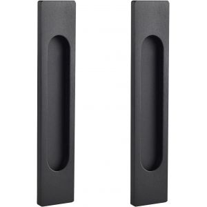 TRAHOO-Poignées de Porte Coulissantes Rectangulaires Autocollantes, 2pcs Noir Mat en Alliage d'Aluminium Poignée affleurante sans Poinçon pour Portes de Grange Coulissantes Fenêtres Armoires - Neuf