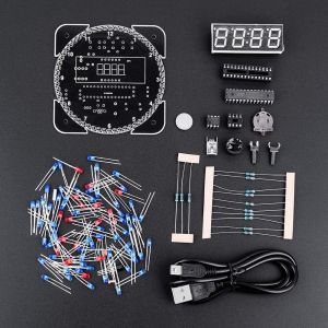 KAL-Kit D'Horloge Num&eacute;rique &Agrave; Led Bricolage, Rotation De Contr&ocirc;le De La Lumi&egrave;re Multifonctionnelle, R&eacute;veil &Eacute;lectronique De Temp&eacute;rature &Agrave; Led Num&eacute;rique Pour La Maison, L'&Eacute;cole (Rouge + C&acirc;ble + &Eacute;tui) - Neuf