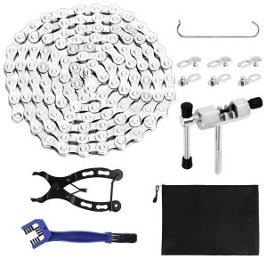 Chaîne De Vélo 116 Maillons,Kit De Réparation De Chaîne De Vélo 6/7/8 Vitesses Avec Pince Chaine,Derive Chaine,Crochet De Chaîne,Nettoyant Chaine Velo,Maillons Manquants - Neuf