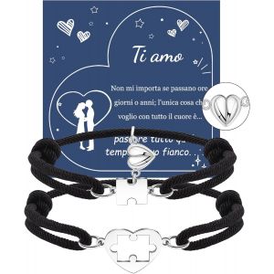 Kal-Bracelet Couple Amoureux Pour 2 Saint Valentin Bracelet Couple Cadeau Pour Couple Bracelet Commun Couple Je T'aime Cadeau Couple Cadeau Couple Noel Distance Réglable Bracelet Magnétiqueit - Neuf