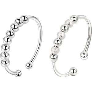 Kahfl-Bague Spinner Argent 925 Sterling Silver Bague Spinner Anxiety Bague Avec Perles Bande Bague Spinner Fidget Reglable Bagues Anti Stress Bague Empilables Pour Femme - Neuf