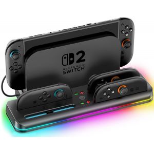 Switch 2 Charging Dock with Charging Cable for Nintendo Game Console Joycon 2 Charging Station for 2.5 Hours,SW2 Joycon Charger Accessories (Not for 1st Generation) - Neuf
