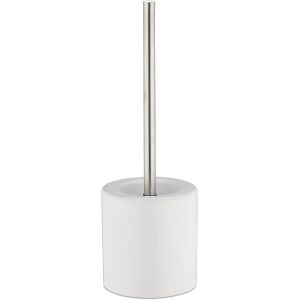 SEPT-Porte brosse WC c&eacute;ramique brosse WC et t&ecirc;te changeable poign&eacute;e m&eacute;tal salle de bain HxD 38,5 x 12,5 cm, blanc - Neuf