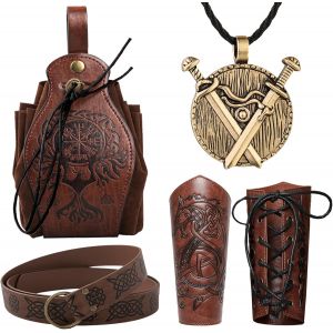 Cauc-V&ecirc;tements Viking, 6 Pcs Deguisement Medieval Homme Femme, Prot&egrave;ge Bras Tir &Agrave; L'arc, Brassards M&eacute;di&eacute;vaux, Ceinture M&eacute;di&eacute;vale Pour Femmes, D&eacute;co Viking Pour Halloween Cosplay Costume Viking - Neuf