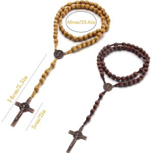 2 Pi&egrave;ces Chapelet Collier Croix Chretienne Homme Femme Collier Chapelet Catholique M&eacute;daille Crucifix En Bois Rosaire De Pri&egrave;re, Saint Beno&icirc;t Communion Religieuse, Bapt&ecirc;me, Messe, B[Col9220647] - Neuf