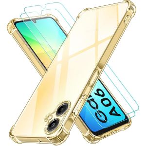 JGD-3 en 1 Coque pour Samsung Galaxy A06 avec 2 Pi&egrave;ces Verre Tremp&eacute;, Ultra Transparent &Eacute;tui de Protection en Silicone Antichoc, Souple TPU Anti-Rayures Bumper Housse - Neuf