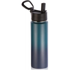 Eryi-660ml Bouteilles D'eau En Acier Inoxydable Avec Paille, Bouteille Isotherme Café Double Paroi Avec Couvercle Sans Bpa, Bottle Réutilisable En Métal Étanche Pour Sport, Enfant, Cadeaux - Neuf