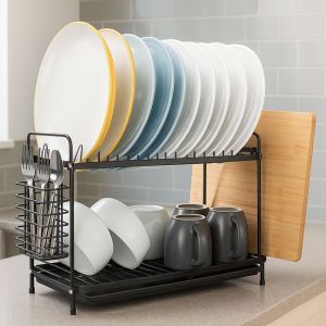 Égouttoir À Vaisselle Noir À 2 Niveaux-Égouttoir À Vaisselle Multifonction Avec Porte-Ustensiles-Égouttoir De Cuisine-Égouttoirs Peu Encombrants Pour Évier De Cuisine-Organiseur De - Neuf