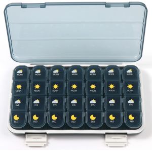Grand 4x Par Jour Boîte À Pilules, 7 Jours Par Semaine Hebdomadaire Pilule Organisateur De Boîte À Pilules Avec De La Poussière, Pilule/Vitamine/Huile De Poisson/Supplément Forte - Neuf