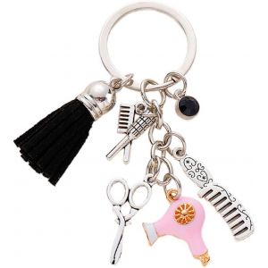 KAL-Porte-Cl&eacute;s &Agrave; Breloques En Forme De Peigne Et Ciseaux - Cadeau Cr&eacute;atif - S&egrave;che-Cheveux - Porte-Cl&eacute;s Pour Coiffeur &Agrave; Suspendre - Cadeau De Coiffeur - Neuf