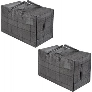 Lot de 2 Grands Sac de Rangement avec Couvercle et Poign&eacute;es Renforc&eacute;es,Cartons D&eacute;m&eacute;nagement de 102 L R&eacute;sistant pour Rangement des V&ecirc;tements et voyages,Sac &agrave; Linge (Windowpane Noir,Lot De 2) - Neuf